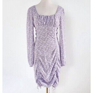 Isalis Lavender Purple Floral Long Sleeve Ruched Bodycon Dress Womens sz M